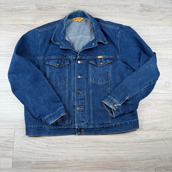 Rustler Other - Vintage 90s Rustler Dark Blue Denim Trucker Jacket Mens Size XL Made‎ In USA